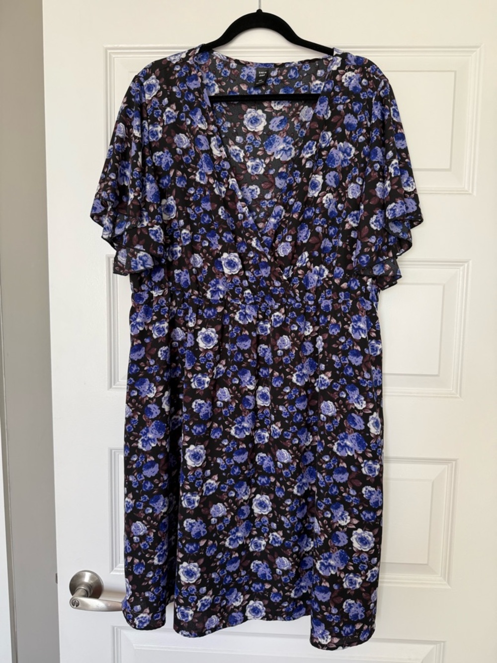 SHEIN Purple and Black Floral V-Neck Midi Dress